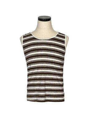 Vintage 70s Striped Brown & White Sleeveless Monsanto Small Tank Top